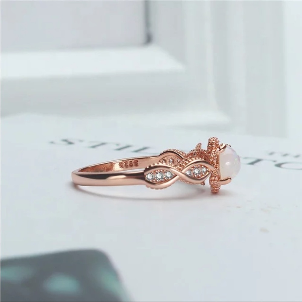 Rose Gold Opal w/Diamonds Engagement Friendship Ring - Women’s Ring - New - Picture 5 of 10